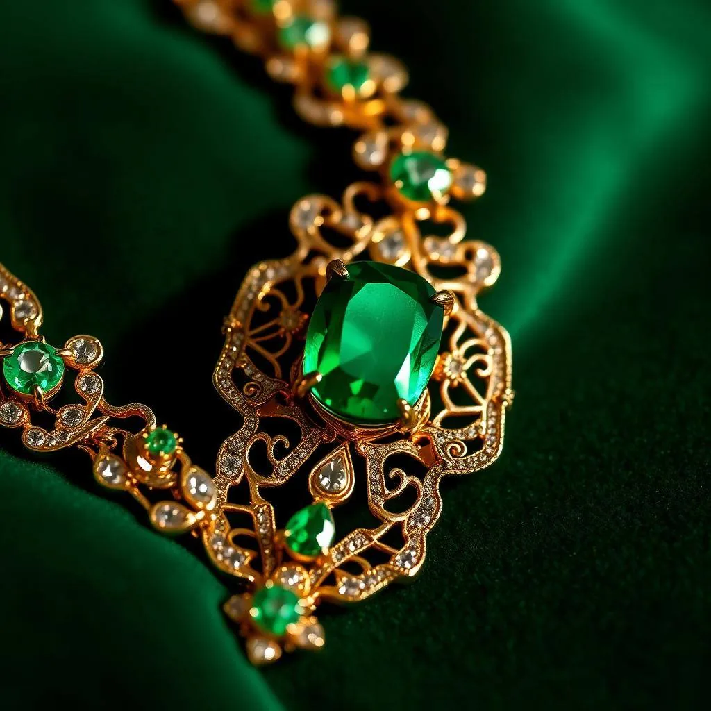 Emerald and gold-toned artificial jewellery close-up from the Divipraa atelier