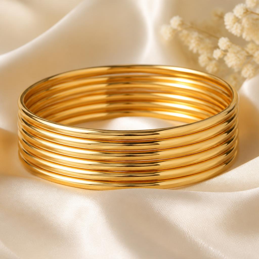 Classic Gold Bangles gold-toned bangles for women — studio front view · anti-tarnish artificial jewellery by Divipraa