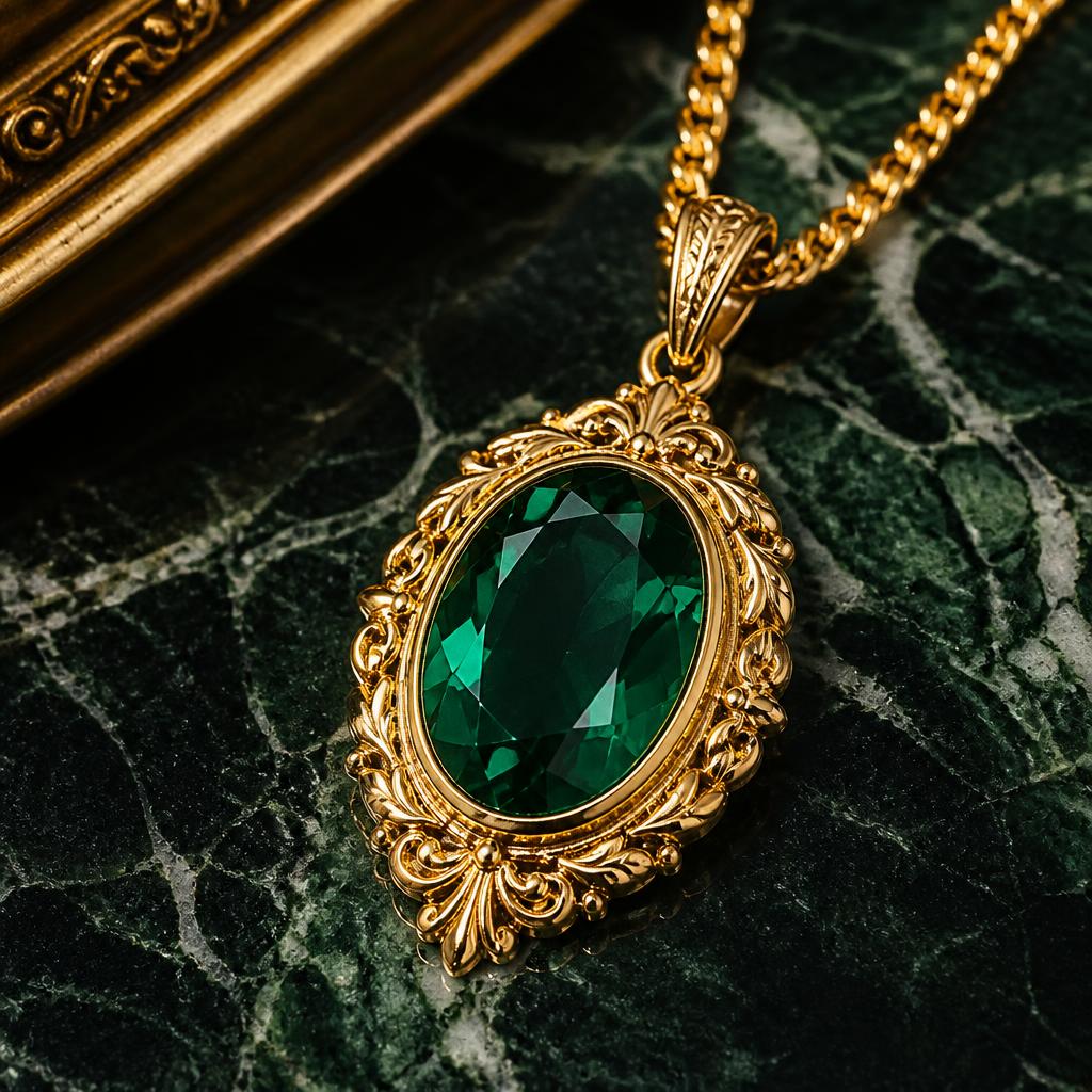 Emerald Grace Pendant gold-toned pendant necklace for women — studio front view · anti-tarnish artificial jewellery by Divipraa