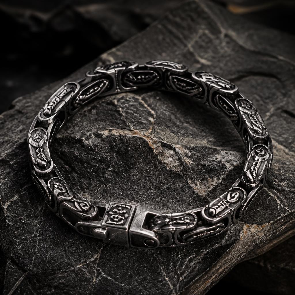 Men's Oxidised Link Bracelet antique oxidised bracelet for men — studio front view · anti-tarnish artificial jewellery by Divipraa
