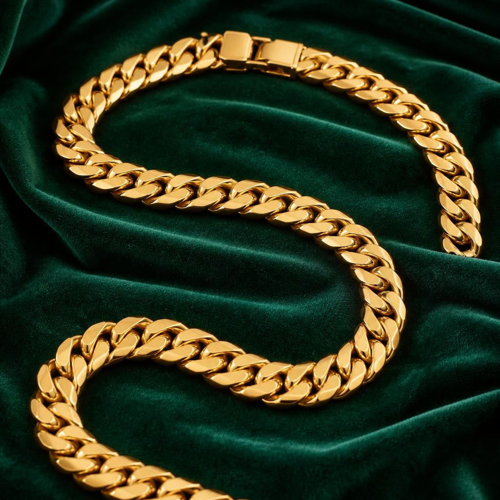 Men's Gold-Tone Cuban Chain gold-toned chains for men — studio front view · anti-tarnish artificial jewellery by Divipraa
