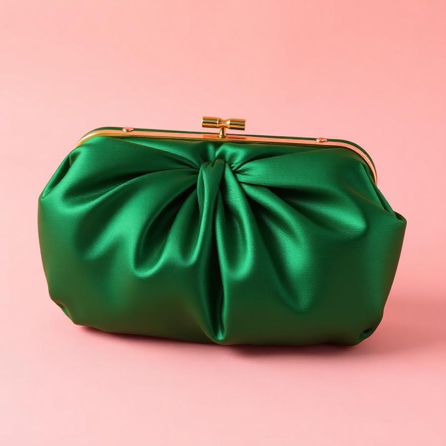Emerald Satin Clutch — Gold-Toned Ladies' Purses for Women